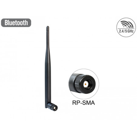 Delock WLAN 802.11 ac/a/b/g/n Antenne RP-SMA Stecker 4 - 5 dBi omnidirektional mit Kippgelenk schwarz
