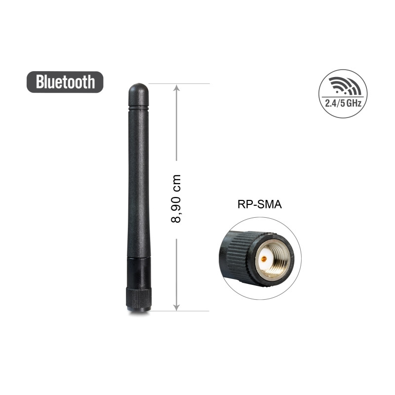 Delock WLAN 802.11 ac/a/b/g/n Antenne RP-SMA 3 dBi omnidirektional starr spritzwassergeschützt