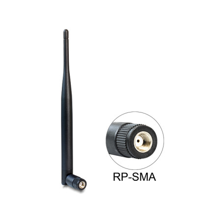 Delock WLAN 802.11 b/g/n Antenne RP-SMA Stecker 5 dBi omnidirektional mit Kippgelenk schwarz