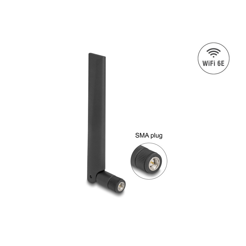 Delock WiFi 6E Antenne SMA Stecker 3 dBi omnidirektional mit Kippgelenk schwarz