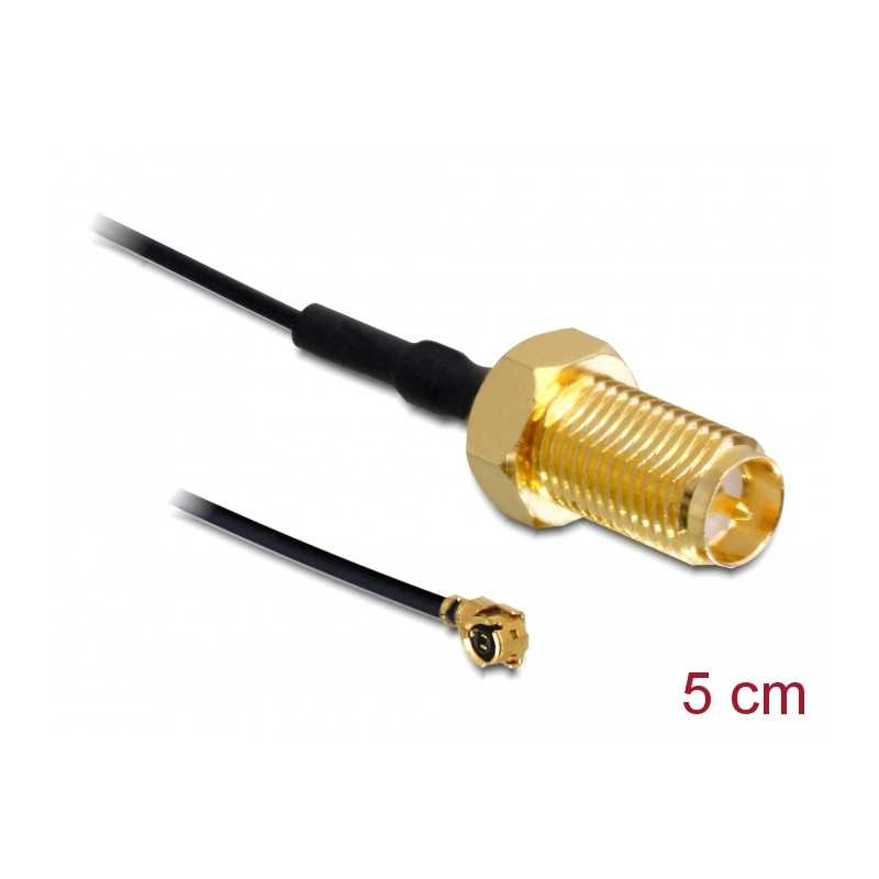 Delock Antennenkabel RP-SMA Buchse zum Einbau zu I-PEX Inc., MHF® I Stecker 1.13 5 cm Gewindelänge 10 mm