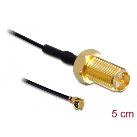 Delock Antennenkabel RP-SMA Buchse zum Einbau zu I-PEX Inc., MHF® I Stecker 1.13 5 cm Gewindelänge 10 mm