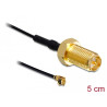 Delock Antennenkabel RP-SMA Buchse zum Einbau zu I-PEX Inc., MHF® I Stecker 1.13 5 cm Gewindelänge 10 mm