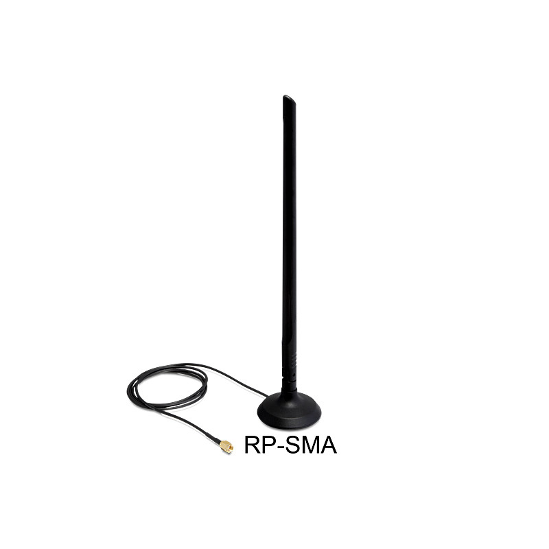 Delock WLAN 802.11 b/g/n Antenne RP-SMA 7 dBi omnidirektional Gelenk mit magnetischem Standfuß