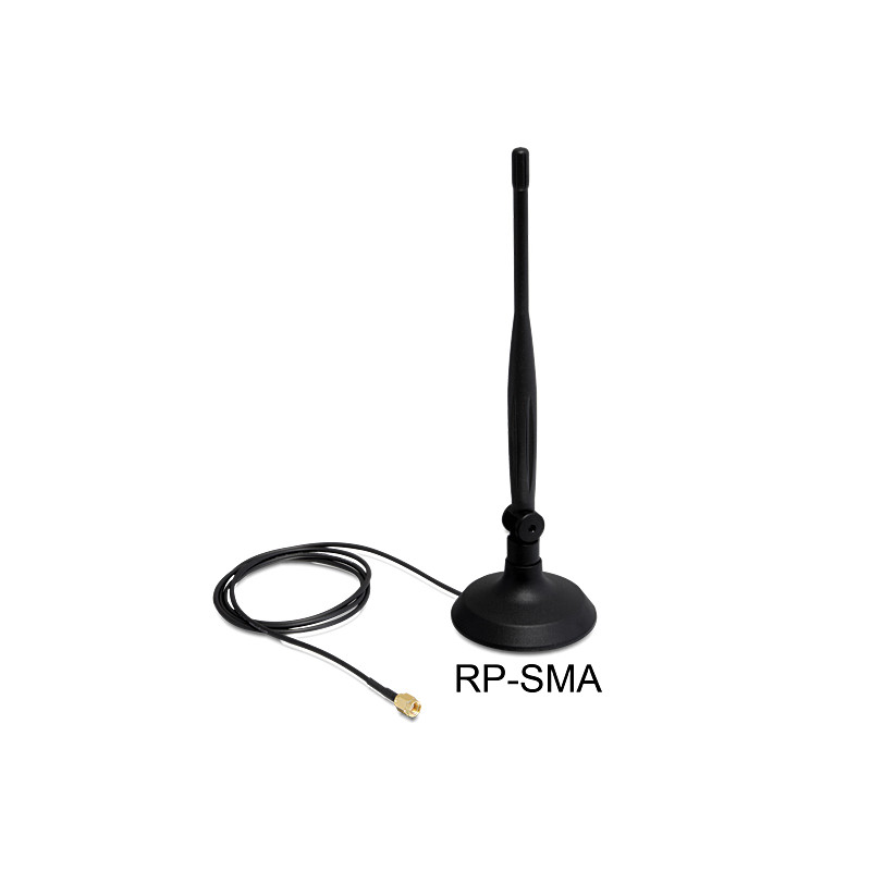Delock WLAN 802.11 b/g/n Antenne RP-SMA 4 dBi omnidirektional Gelenk ULA100 1 m mit magnetischem Standfuß