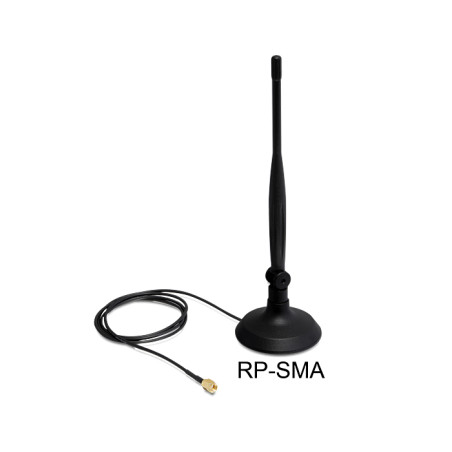 Delock WLAN 802.11 b/g/n Antenne RP-SMA 4 dBi omnidirektional Gelenk ULA100 1 m mit magnetischem Standfuß