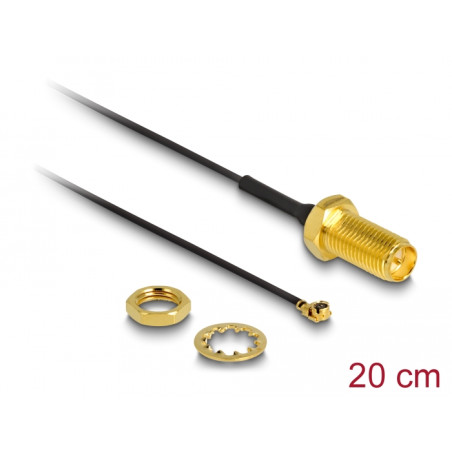 Delock Antennenkabel RP-SMA Buchse zum Einbau zu I-PEX Inc., MHF® I Stecker 1.13 20 cm Gewindelänge 10 mm