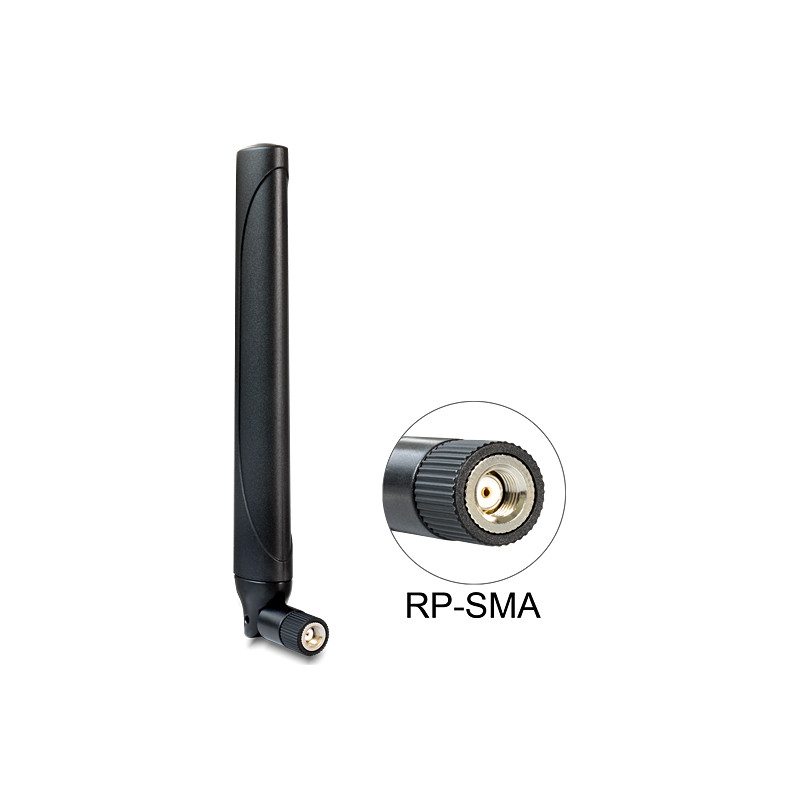 Delock LTE Antenne RP-SMA Stecker -0,9 - 2,3 dBi omnidirektional mit Kippgelenk schwarz