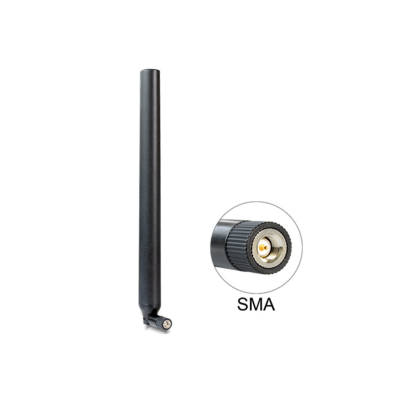 Delock LTE Antenne SMA Stecker 0,1 - 4,5 dBi omnidirektional mit Kippgelenk schwarz
