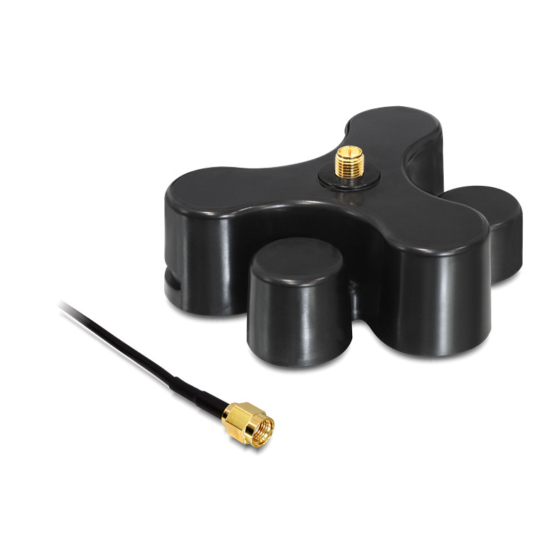 Delock Antennenfuß RP-SMA Buchse zu RP-SMA Stecker mit Anschlusskabel RG-174 1 m schwarz