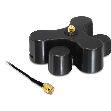 Delock Antennenfuß RP-SMA Buchse zu RP-SMA Stecker mit Anschlusskabel RG-174 1 m schwarz