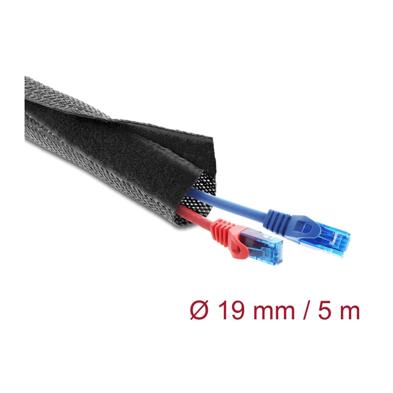 Delock Geflechtschlauch mit Klettverschluss 5 m x 19 mm schwarz