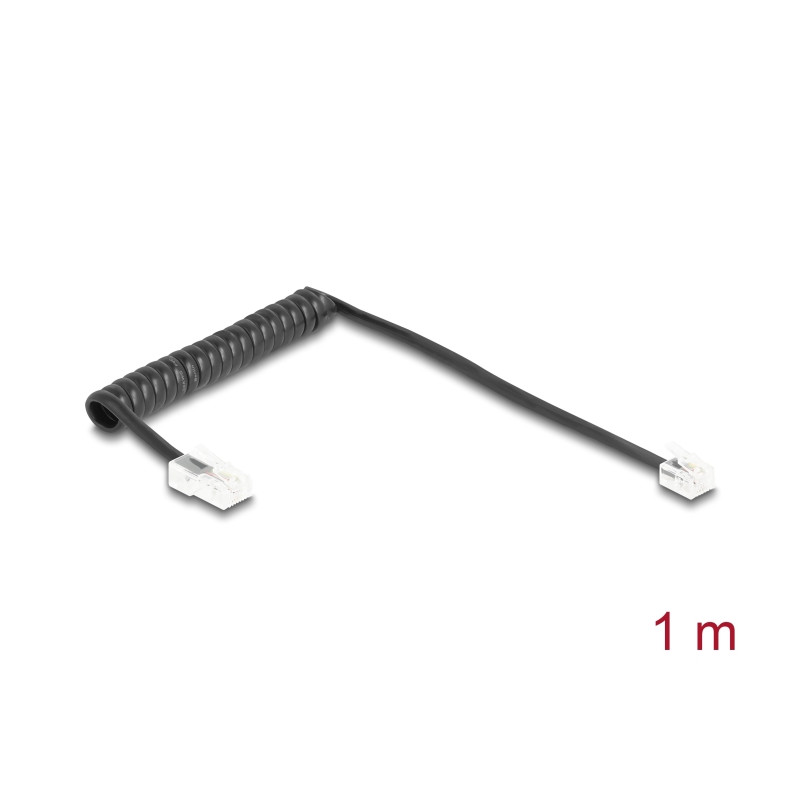 Delock Telefonkabel / Spiralkabel RJ11 Stecker zu RJ45 Stecker schwarz 1 m