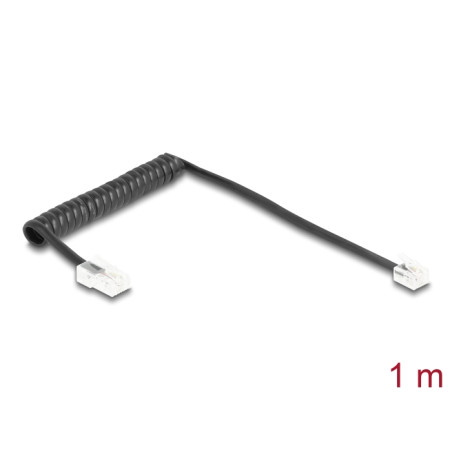 Delock Telefonkabel / Spiralkabel RJ11 Stecker zu RJ45 Stecker schwarz 1 m