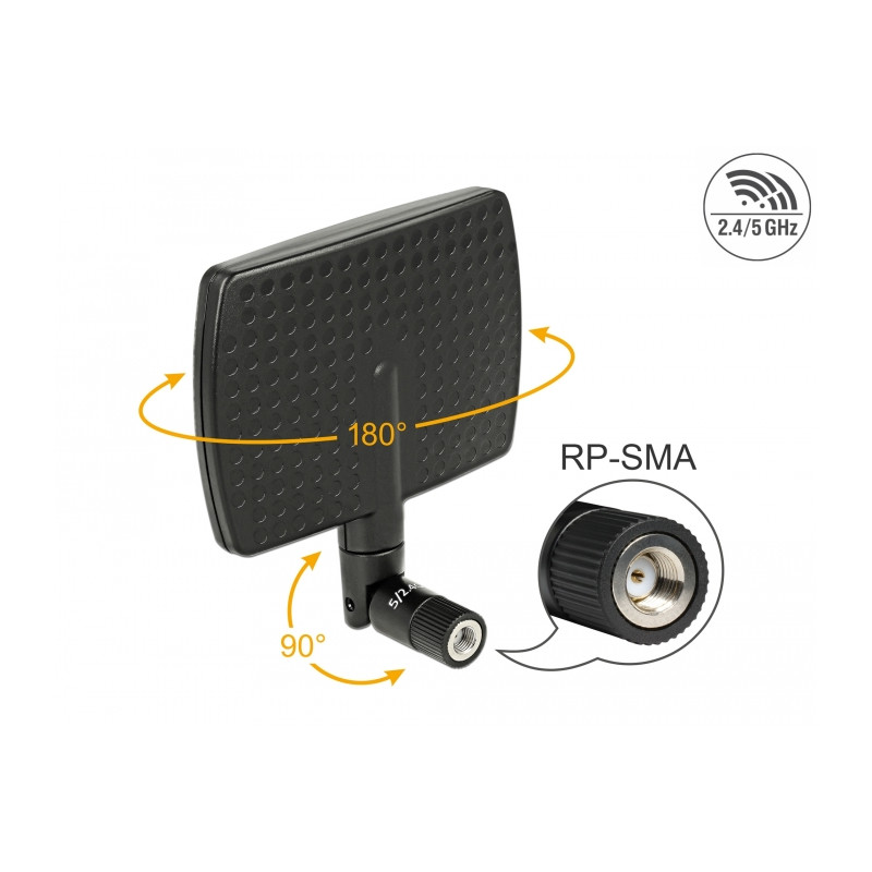 Delock WLAN 802.11 ac/a/b/g/n Antenne RP-SMA Stecker 5 - 7 dBi direktional mit Kippgelenk schwarz