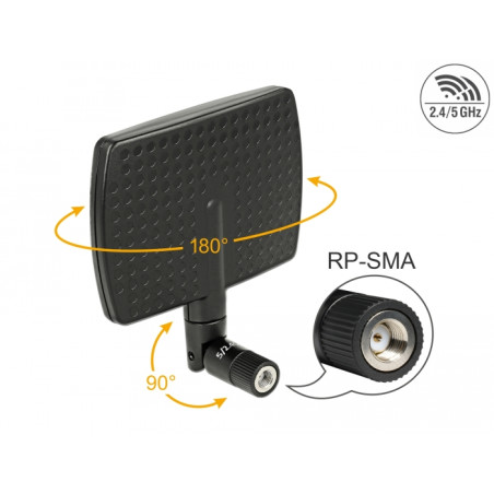 Delock WLAN 802.11 ac/a/b/g/n Antenne RP-SMA Stecker 5 - 7 dBi direktional mit Kippgelenk schwarz