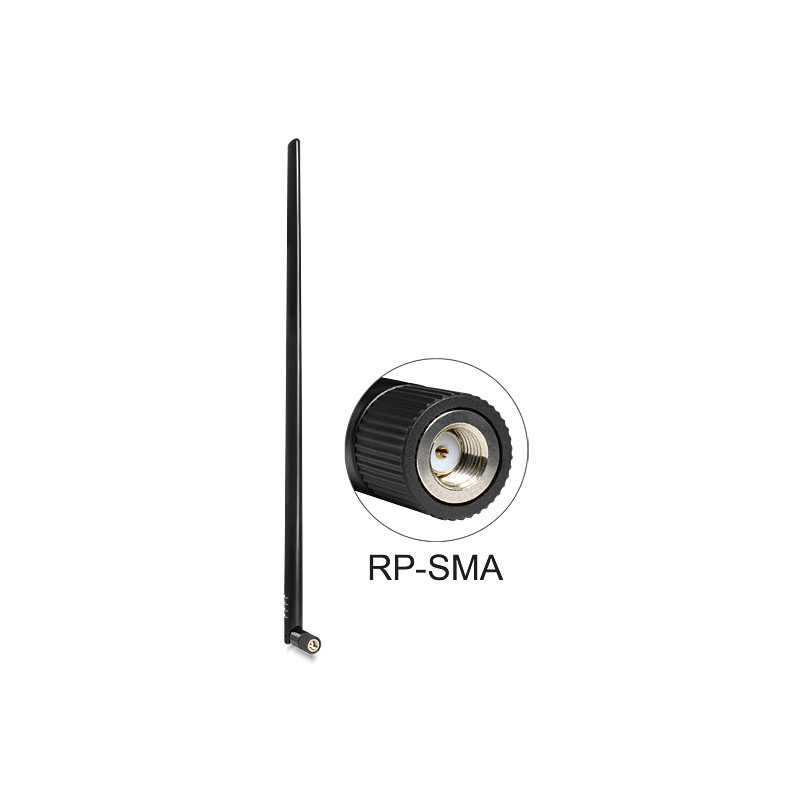 Delock WLAN 802.11 b/g/n Antenne RP-SMA Stecker 9 dBi omnidirektional mit Kippgelenk schwarz