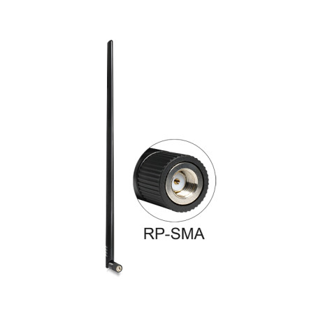 Delock WLAN 802.11 b/g/n Antenne RP-SMA Stecker 9 dBi omnidirektional mit Kippgelenk schwarz