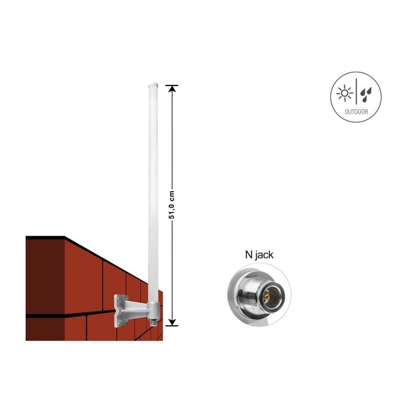 Delock WLAN 802.11 b/g/n Antenne N Buchse 8 dBI omnidirektional starr grau outdoor