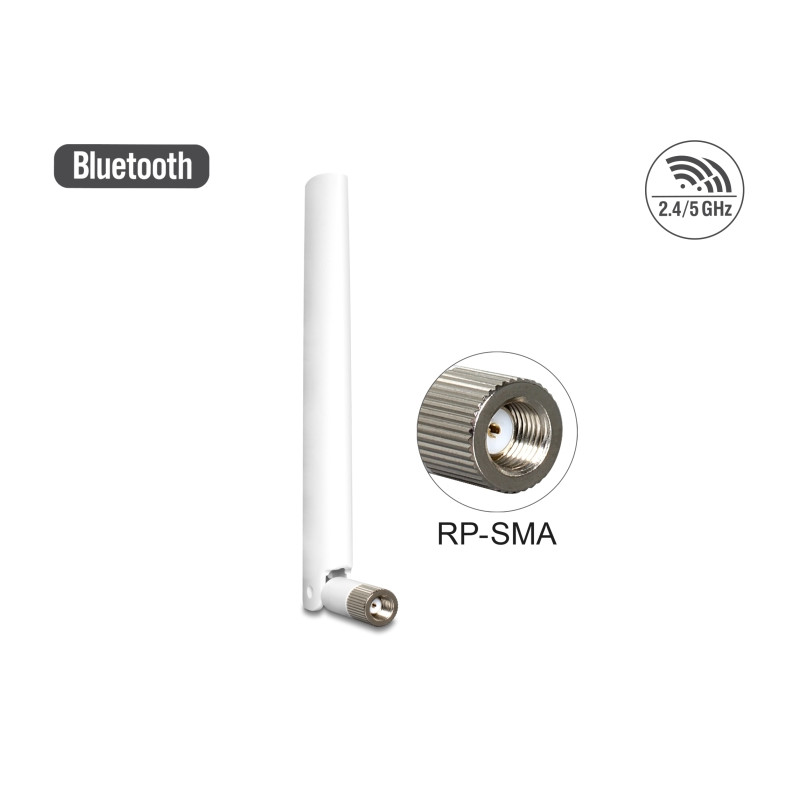 Delock WLAN 802.11 ac/a/b/g/n Antenne RP-SMA Stecker 2 - 5 dBi omnidirektional mit Kippgelenk weiß