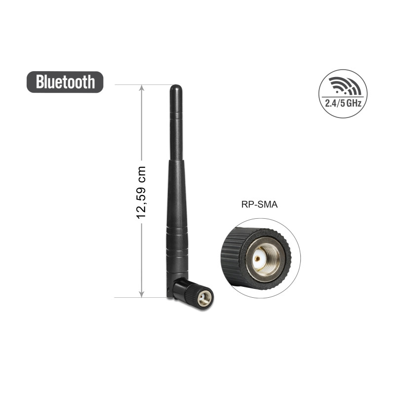 Delock WLAN 802.11 ac/a/h/b/g/n Antenne RP-SMA Stecker 3 dBi omnidirektional mit Kippgelenk schwarz