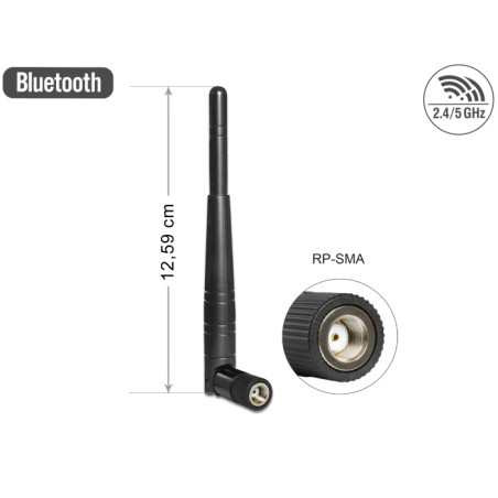 Delock WLAN 802.11 ac/a/h/b/g/n Antenne RP-SMA Stecker 3 dBi omnidirektional mit Kippgelenk schwarz