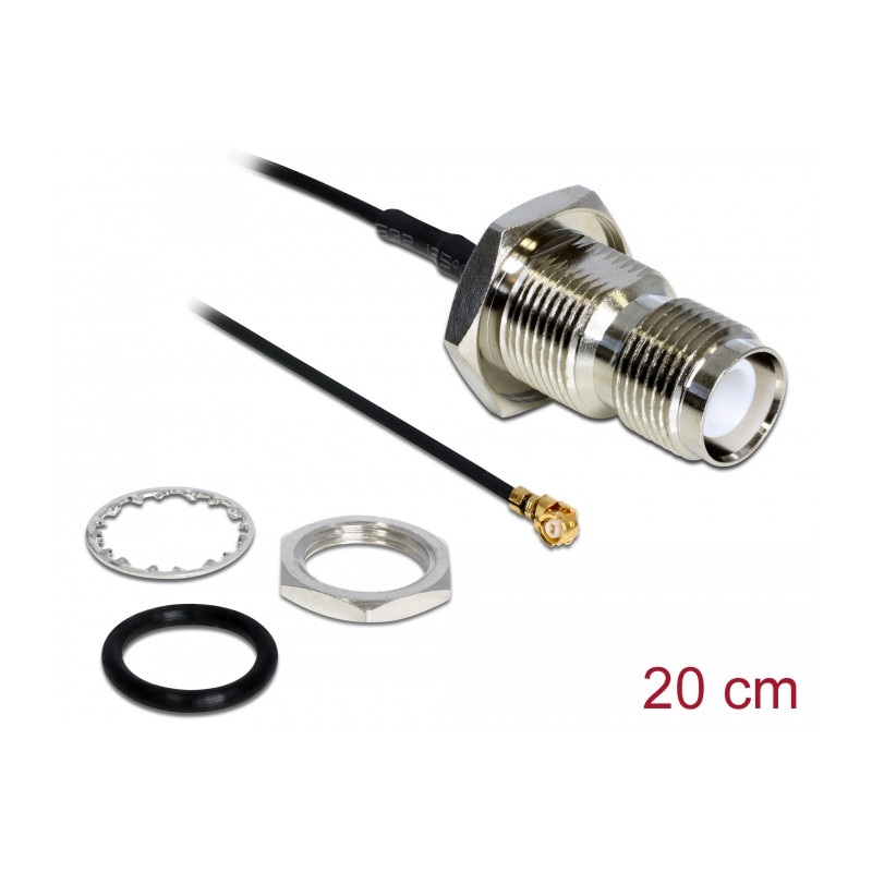 Delock Antennenkabel RP-TNC Buchse zum Einbau zu I-PEX Inc., MHF® I Stecker 1.37 20 cm spritzwassergeschützt