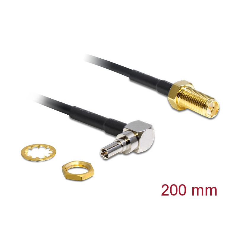 Delock Antennenkabel RP-SMA Buchse zum Einbau zu CRC-9 Stecker 90° 200 mm