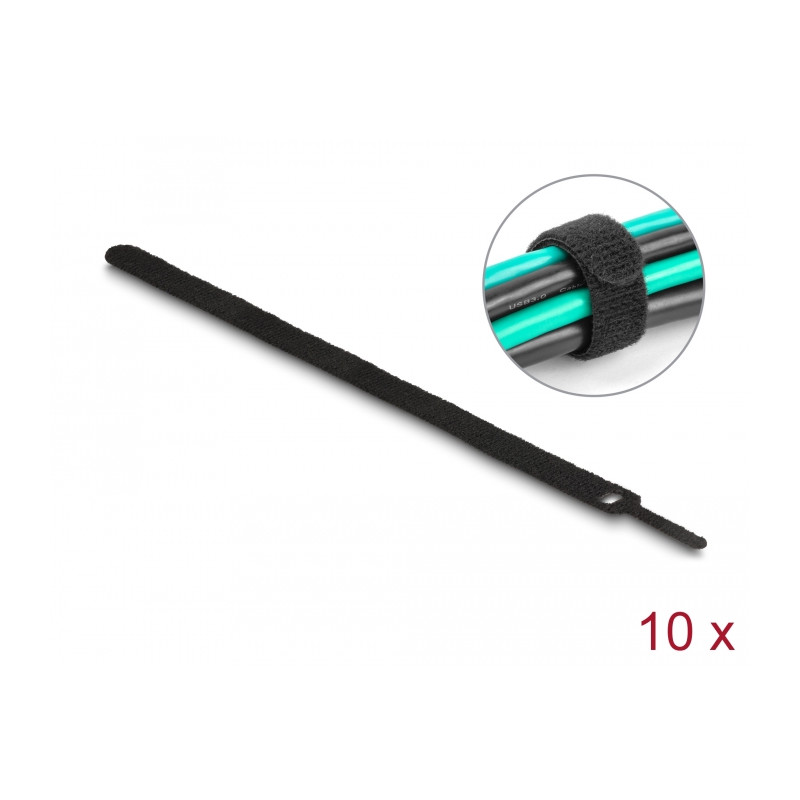 Delock Klett-Kabelbinder L 250 x B 12 mm schwarz 10 Stück