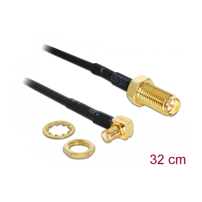 Delock Antennenkabel RP-SMA Buchse zum Einbau zu MCX Stecker 90° 320 mm