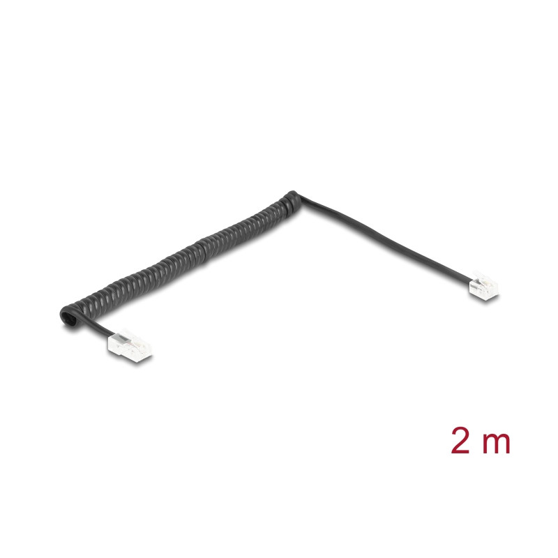 Delock Telefonkabel / Spiralkabel RJ11 Stecker zu RJ45 Stecker schwarz 2 m