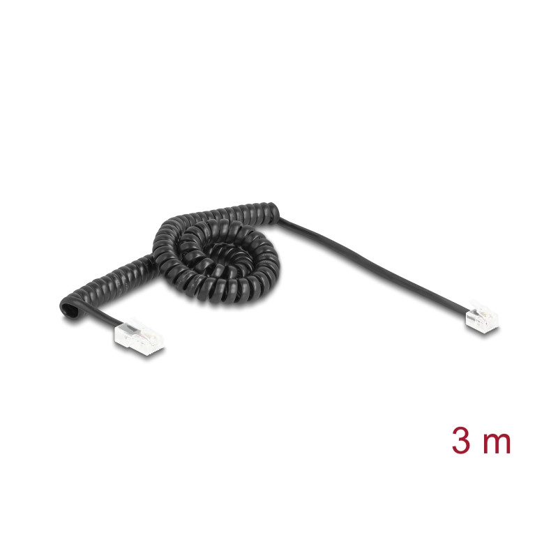 Delock Telefonkabel / Spiralkabel RJ11 Stecker zu RJ45 Stecker schwarz 3 m