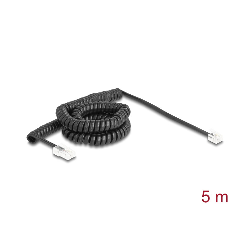 Delock Telefonkabel / Spiralkabel RJ11 Stecker zu RJ45 Stecker schwarz 5 m