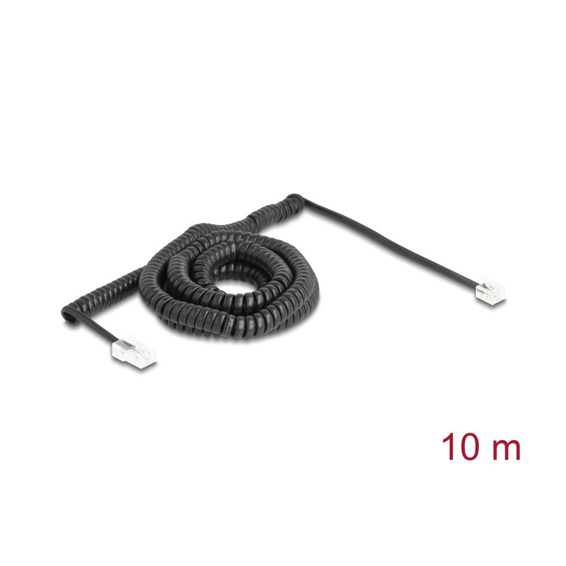 Delock Telefonkabel / Spiralkabel RJ11 Stecker zu RJ45 Stecker schwarz 10 m