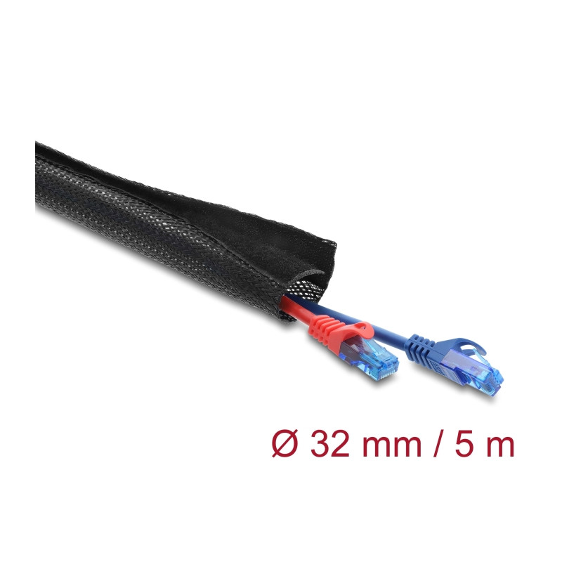 Delock Geflechtschlauch mit Klettverschluss 5 m x 32 mm schwarz