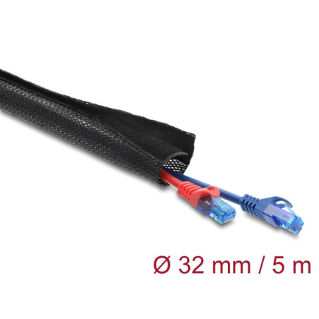 Delock Geflechtschlauch mit Klettverschluss 5 m x 32 mm schwarz