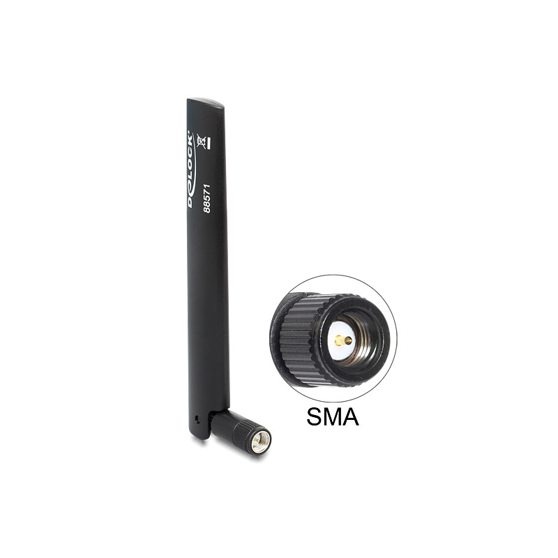 Delock LTE Antenne SMA -0,8 - 3,0 dBi omnidirektional mit Kippgelenk schwarz