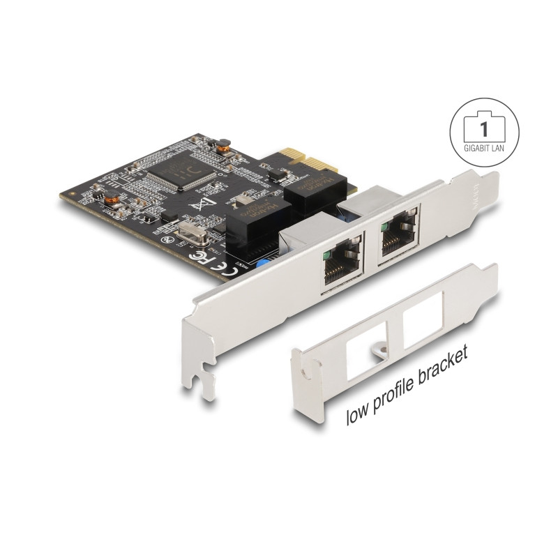 Delock PCI Express x1 Netzwerkkarte Gigabit LAN 2 x RJ45 RTL8111