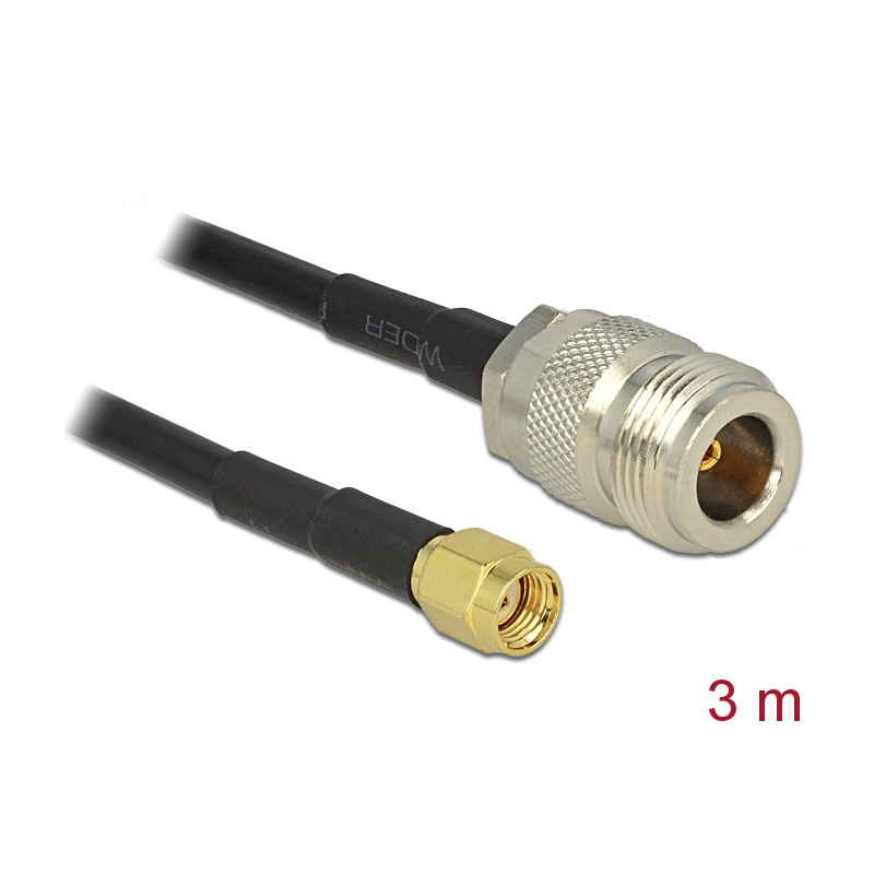 Delock Antennenkabel RP-SMA Stecker - N Buchse LMR195 3 m