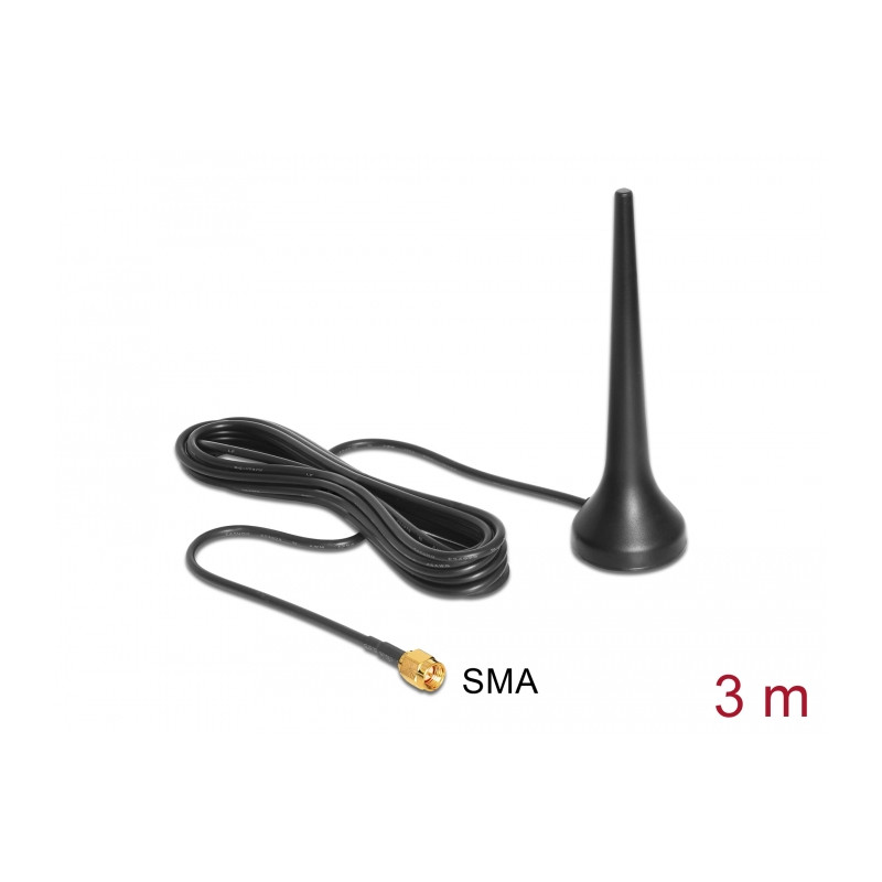Delock GSM UMTS Sixband Antenne SMA 0 dBi omnidirektional mit magnetischem Standfuß starr schwarz