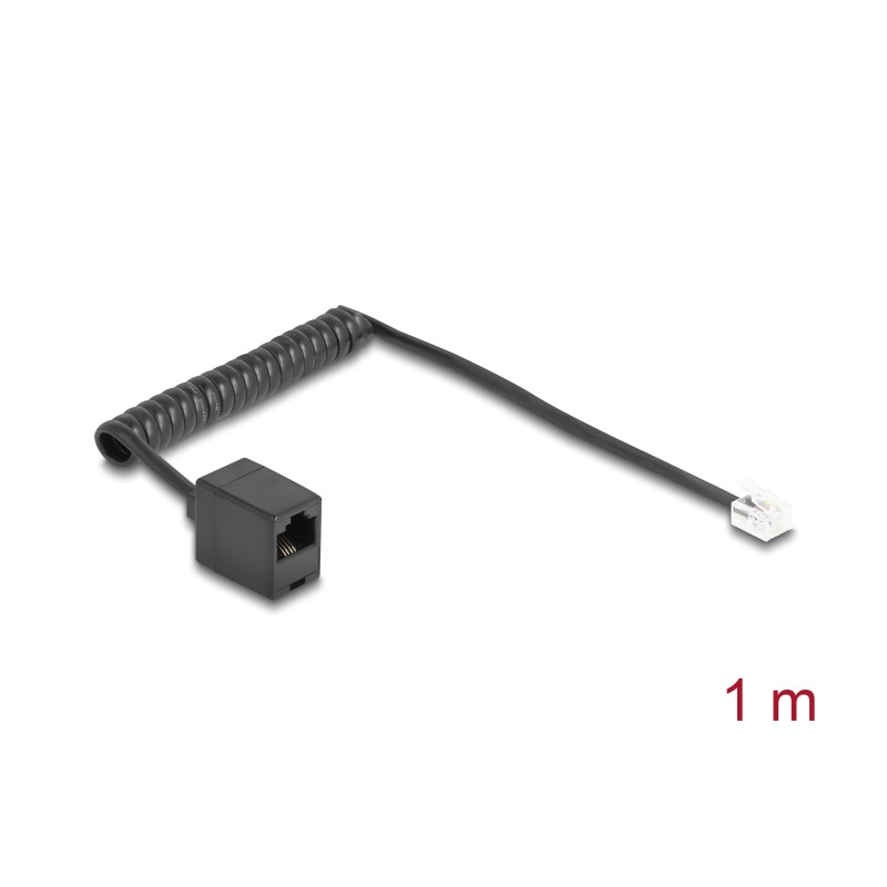 Delock Telefonkabel / Spiralkabel RJ11 Stecker zu RJ45 Buchse schwarz 1 m