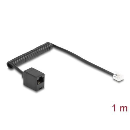 Delock Telefonkabel / Spiralkabel RJ11 Stecker zu RJ45 Buchse schwarz 1 m
