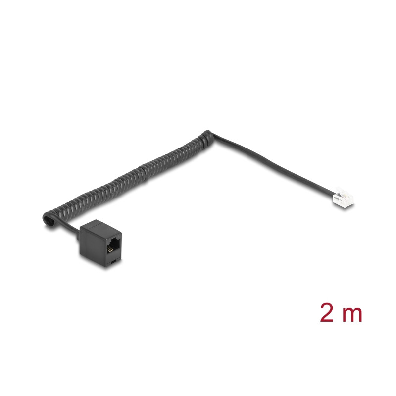 Delock Telefonkabel / Spiralkabel RJ11 Stecker zu RJ45 Buchse schwarz 2 m