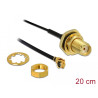 Delock Antennenkabel SMA Buchse zum Einbau zu I-PEX Inc., MHF® I Stecker 1.13 20 cm Gewindelänge 10 mm spritzwassergeschützt