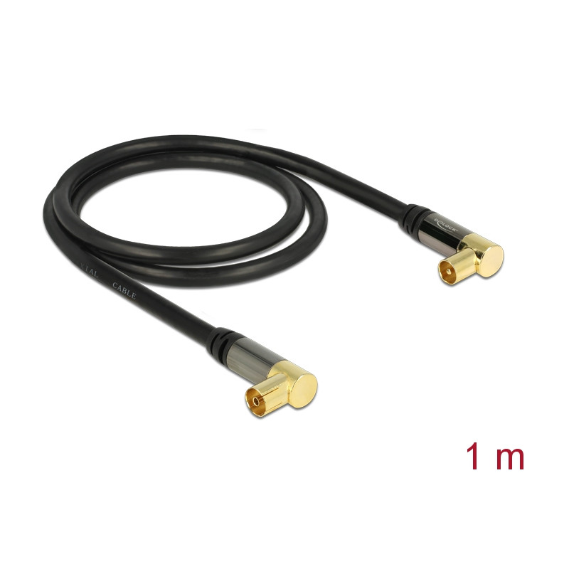 Delock Antennenkabel IEC Stecker gewinkelt - IEC Buchse gewinkelt RG-6/U 1 m schwarz