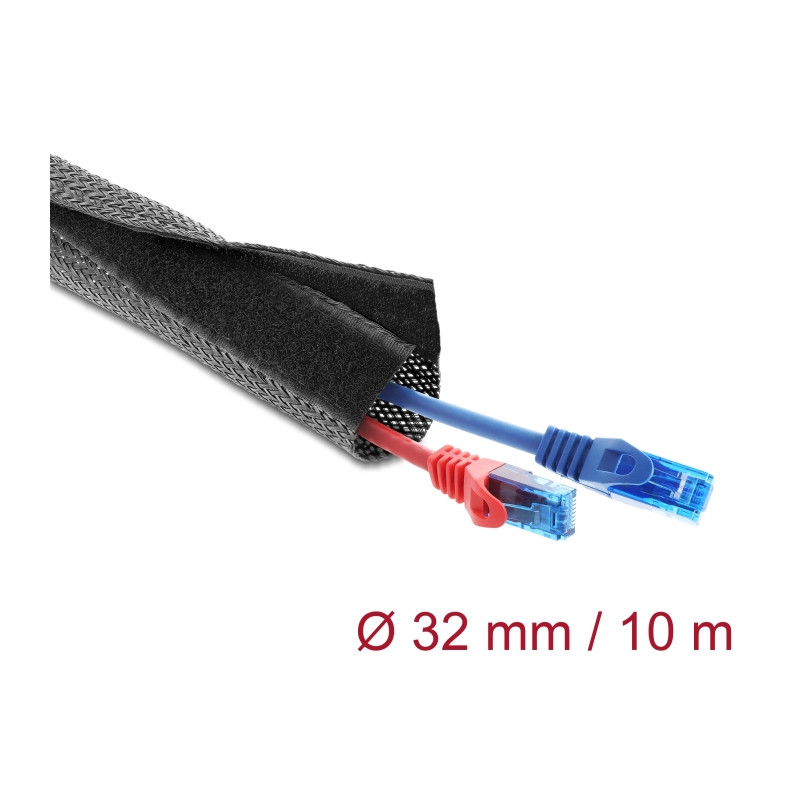 Delock Geflechtschlauch mit Klettverschluss 10 m x 32 mm schwarz