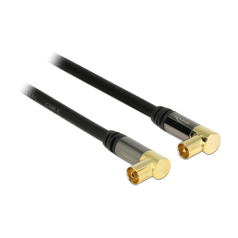 Delock Antennenkabel IEC Stecker gewinkelt - IEC Buchse gewinkelt RG-6/U 1 m schwarz