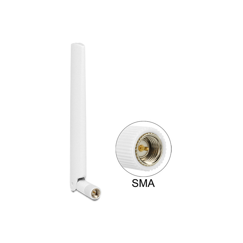 Delock LTE Antenne SMA Stecker 1 - 2,5 dBi omnidirektional mit Kippgelenk weiß