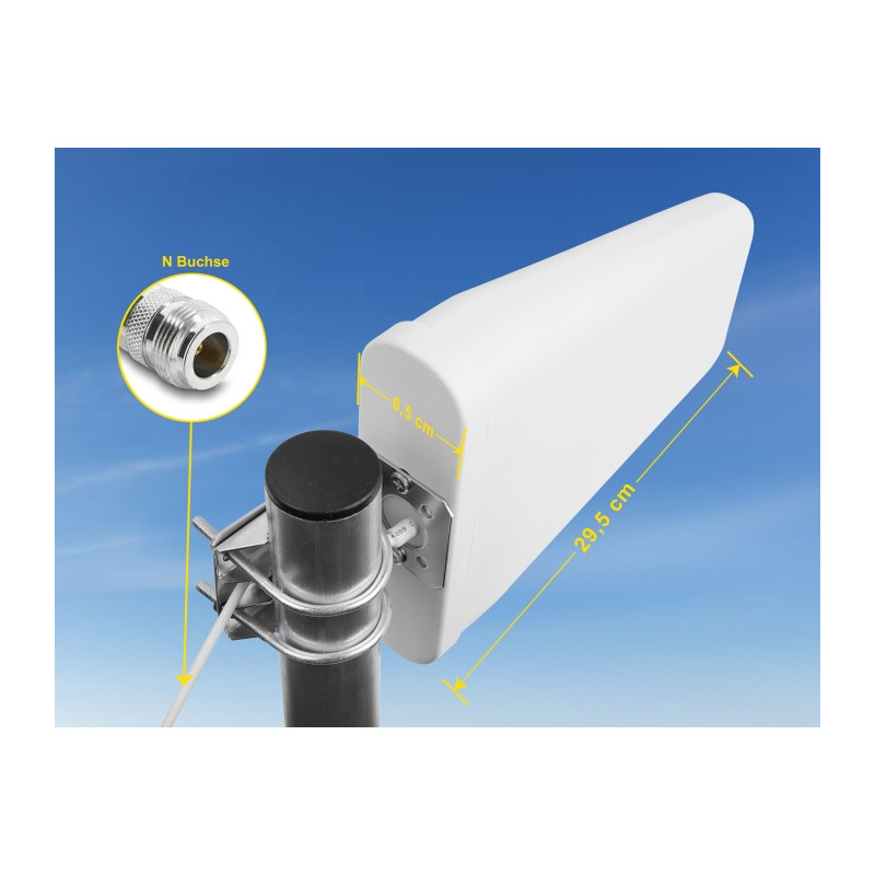 Delock LTE Band 20/1/3/7 Antenne N Buchse 8 ~ 9 dBi 5 m RG-58 direktional weiß outdoor