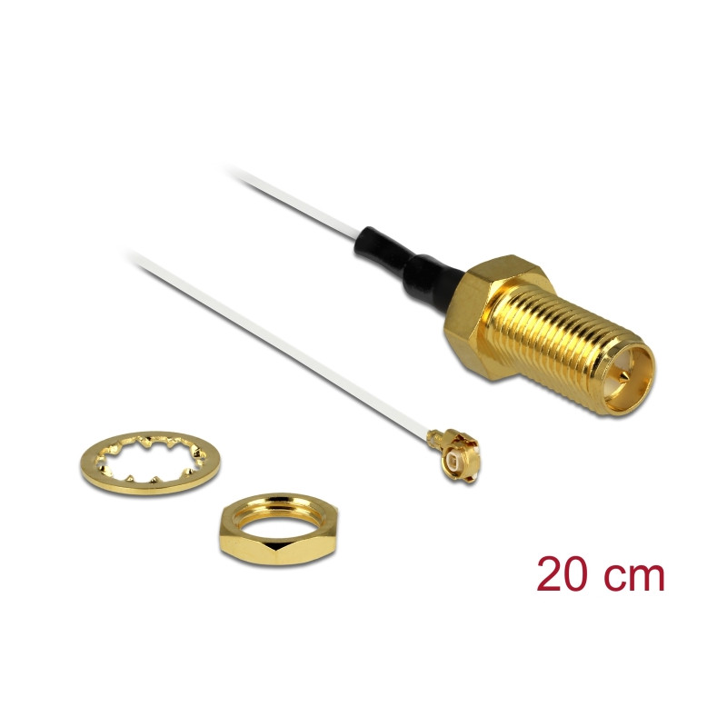 Delock Antennenkabel RP-SMA Buchse zum Einbau zu I-PEX Inc., MHF® II Stecker 0.81 20 cm Gewindelänge 10 mm